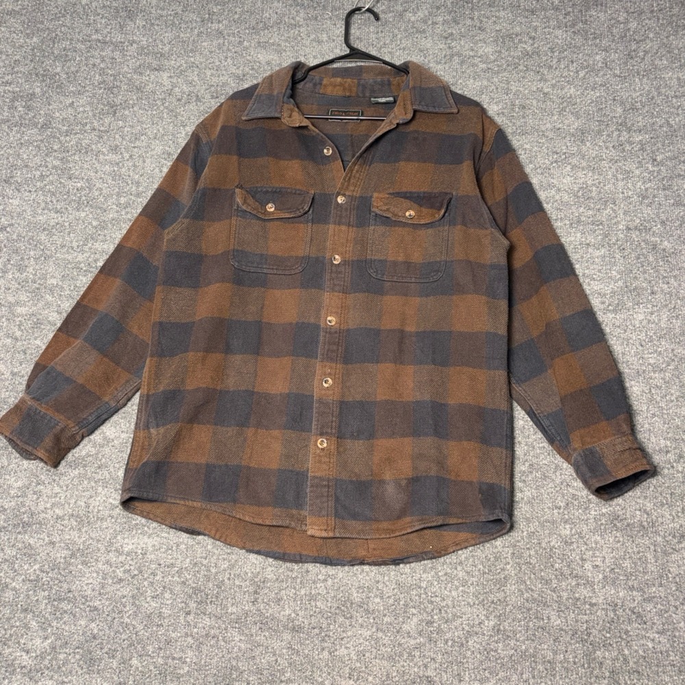 Field & Stream Flannel  Shirt Men's Large Brown Charcoal Black Biggaloplaid